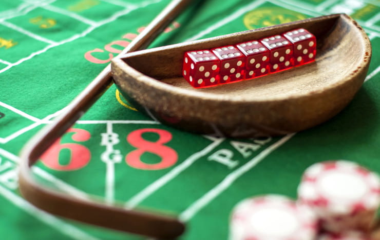 Dice on a craps table.