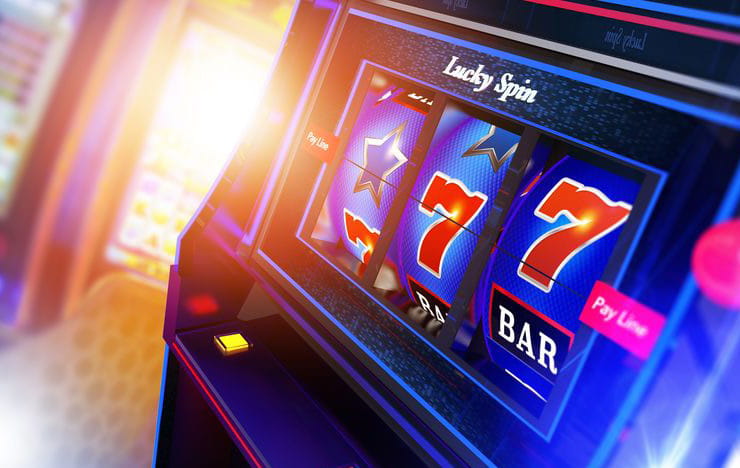 A slot machine showing triple 7.