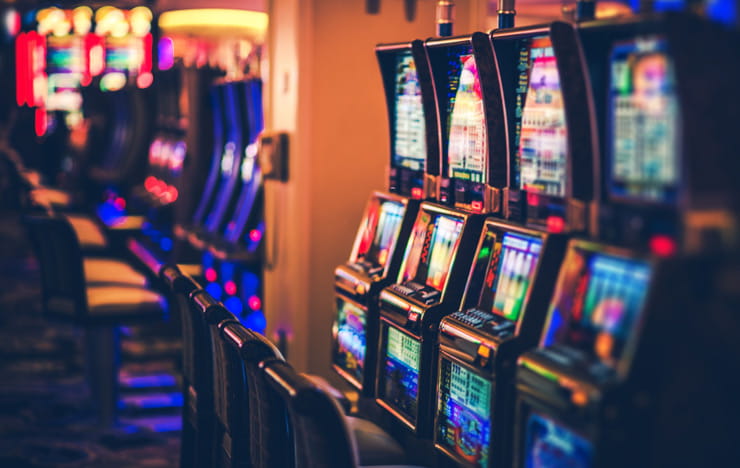 A row of slot machines.